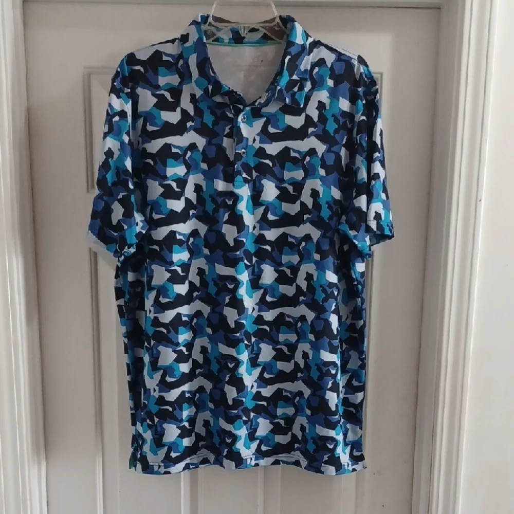 Men's Blue Camouflage Golf Polo Shirt, L - Picture 2 of 6
